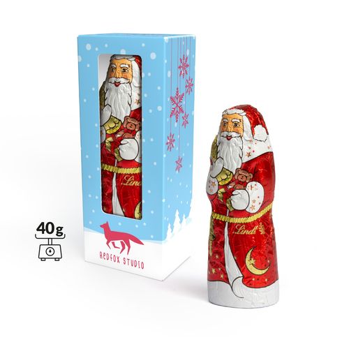 102880 - CHOCOLAT LINDT PÈRE NOËL
dans un carton personnalisable avec fenêtre de visualisation - 1-Objet-Pub