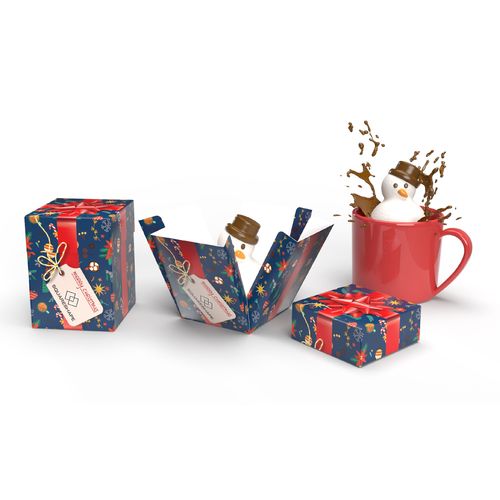 102889 - BONHOMME DE NEIGE AU CHOCOLAT ET À LA GUIMAUVE
dans un carton personnalisable - 1-Objet-Pub