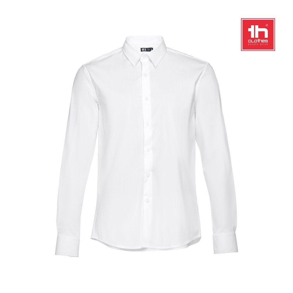 THC PARIS WH. Chemise en popeline à manches longues pour hommes.Couleur blanche
