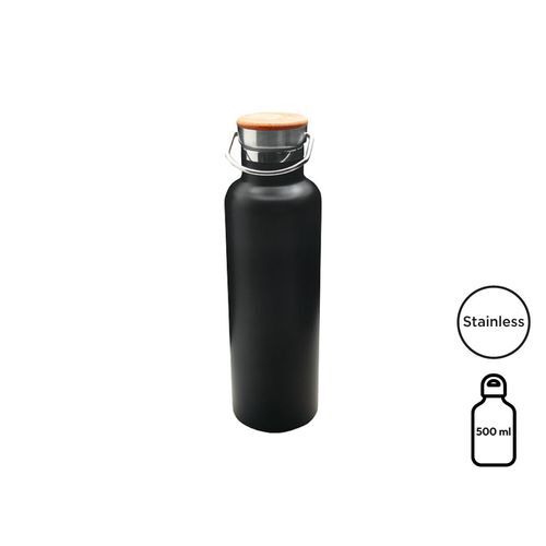 Bouteille isotherme 'Arima', noire, bouchon bambou, 500ml