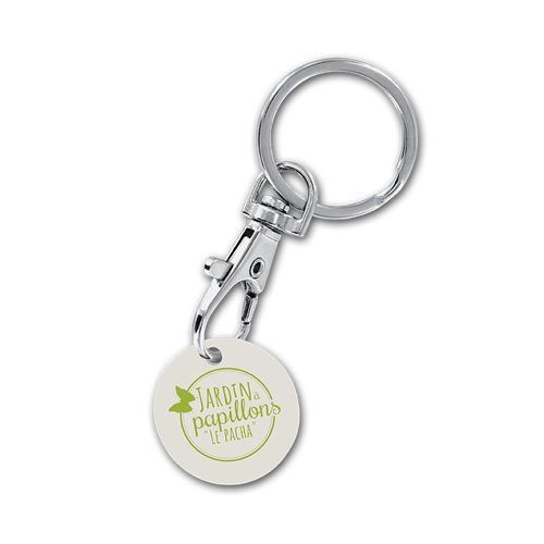 PORTE-CLES MOUSQUETON METAL AVEC JETON EN BIO-COMPOSITE BIOPLAST(r)