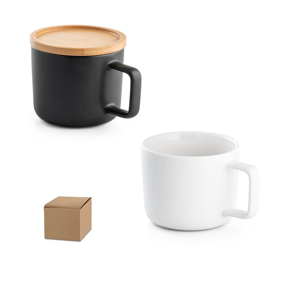 FANGIO. Tasse en céramique 220 mL avec couvercle et base en bambou