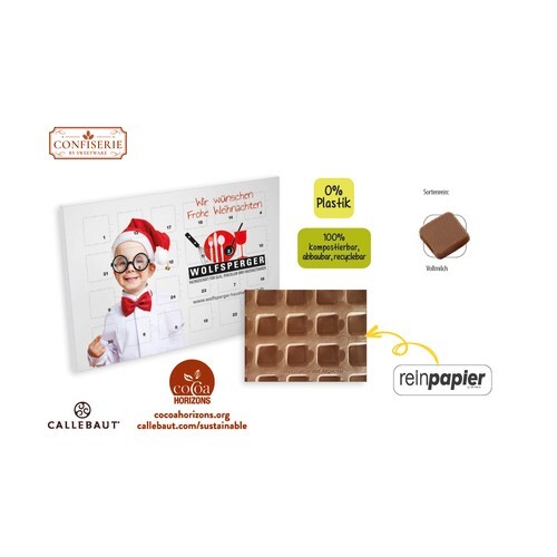 Calendrier de l´Avent à poser version écologique impression personnalisée, Callebaut chocolat au lait calendrier