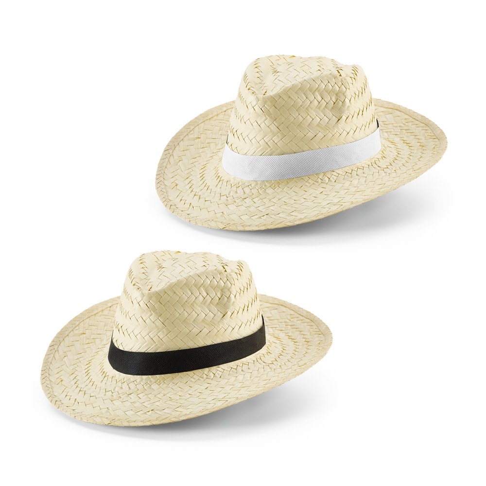 EDWARD POLI. Chapeau de paille naturelle avec bande en polyester