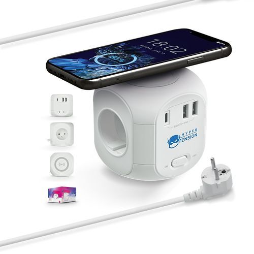 MULTIPRISE CUBE AVEC CHARGEUR PAR INDUCTION ET RALLONGE