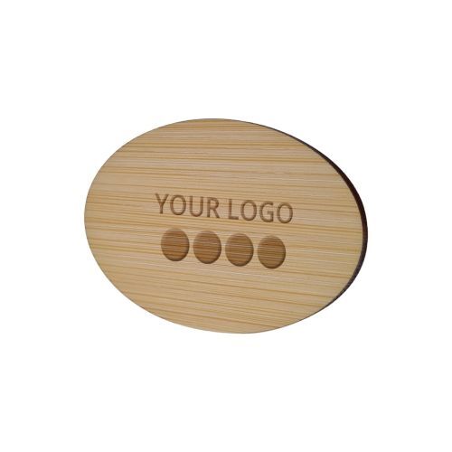 Badge Bamboo Ovale 74x50mm, Magnet, Gravure laser