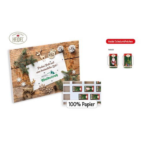 Calendrier de l'Avent de table HEIDEL 100% papier motif standard et repiquage, Des barres de chocolat de Heidel