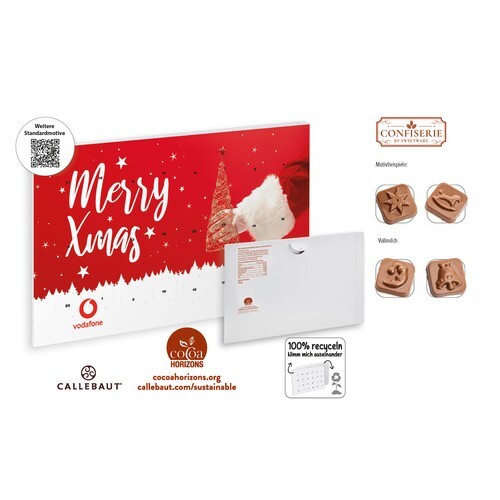 Calendrier de l'Avent à accrocher motif standard et repiquage, Callebaut chocolat au lait calendrier