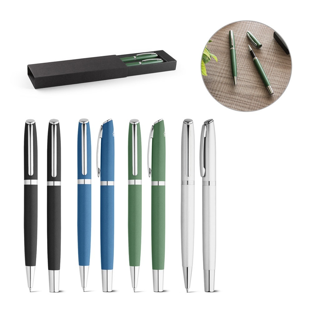 RE-LANDO-SET. Set rollet et stylo bille avec corps en aluminium recyclé (100% rAL)