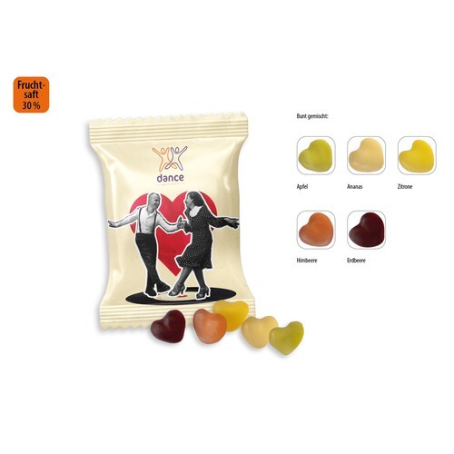 Mini Cœur au jus de fruits en sachet publicitaire, Mini Cœurs au jus de fruits
