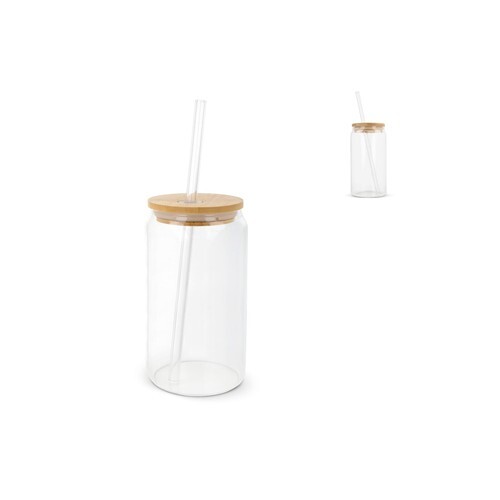 Verre avec couvercle en bambou et paille 450 ml