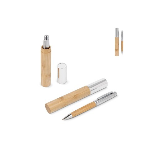 Stylo-bille en métal bambou dans un tube