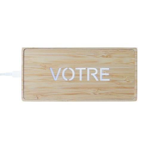 Batterie solaire bambou rétroéclairée - 10 000 mAh