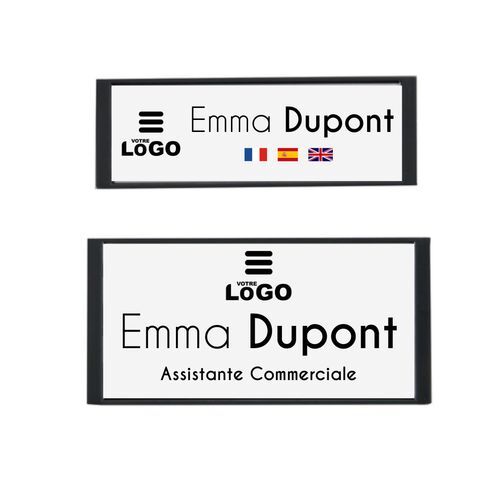 Badge nominatif magnétique - Europe 71 x 24,5 mm Argent Brillant