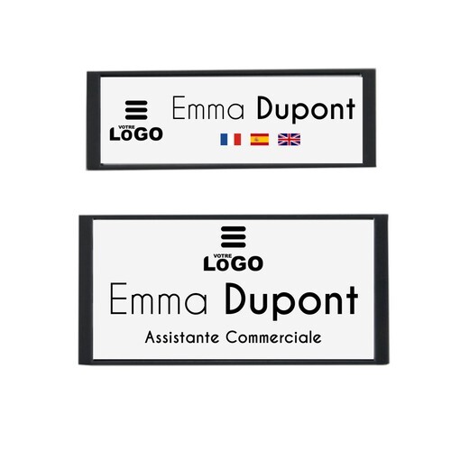 Badge nominatif magnétique - Europe 75 x 36 mm Argent Brillant