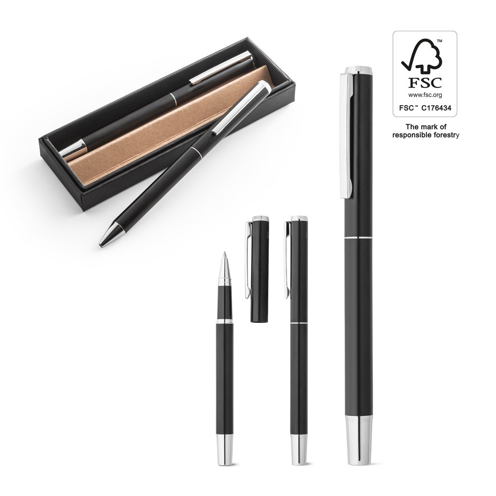 LEAH. Parure de stylo à bille et de roller en aluminium (94% rAL) avec clip