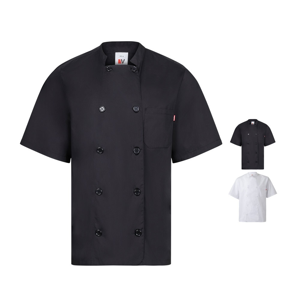 VL DURGA. Veste de cuisine à manches courtes en popeline (110g/m²), en coton (35%) et polyester (65%)