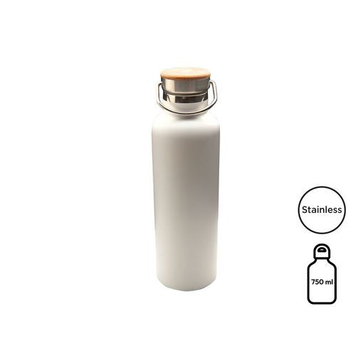 Bouteille isotherme 'Arima', blanche, bouchon bambou, 750ml