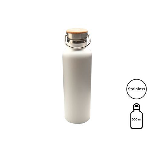 Bouteille isotherme 'Arima', blanche, bouchon bambou, 500ml