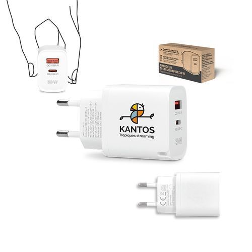 CHARGEUR SECTEUR RAPIDE 30 W SORTIES USB QC & TYPE-C PD