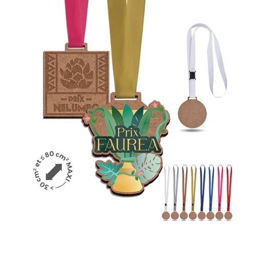 MEDAILLE MDF EP 3 mm ENTRE 30 et MAXI 80 cm2 AVEC CORDON SATIN