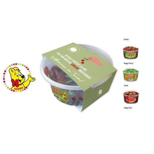 Boîtes rondes HARIBO avec banderole en carton, HARIBO Grenouille