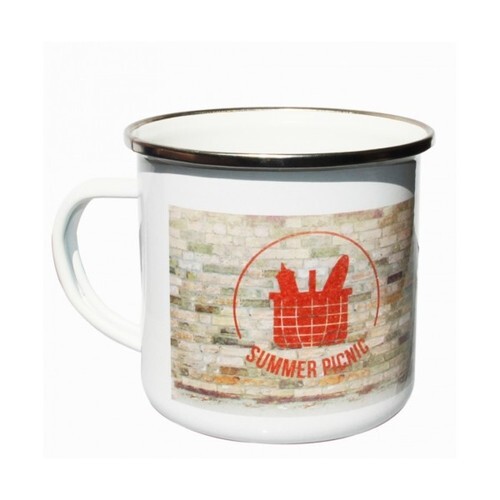 Mug Émaillé Blanc Bord Gris - 300 ml