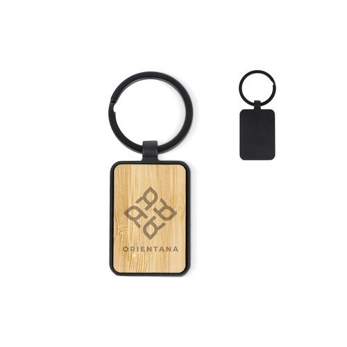 Porte-clés en bambou et métal rectangulaire