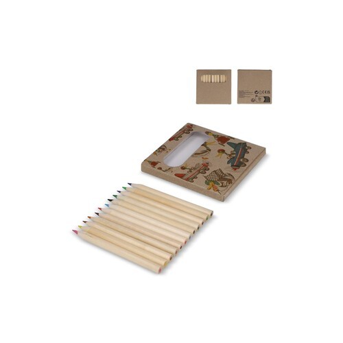 12 crayons de couleur dans une boîte kraft