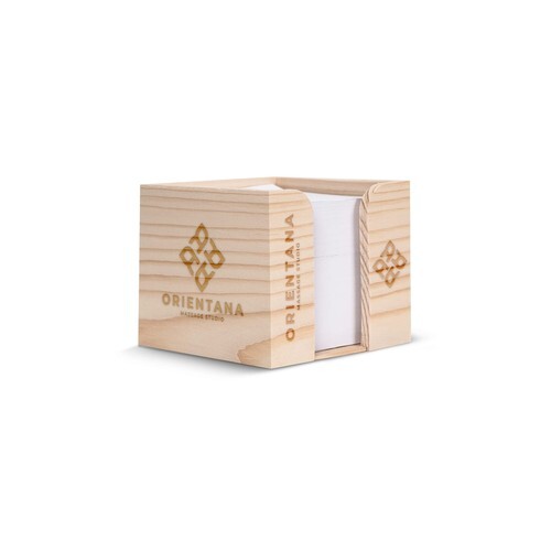 Bloc de papier 10x10x8.5cm dans une boîte cubique en bois