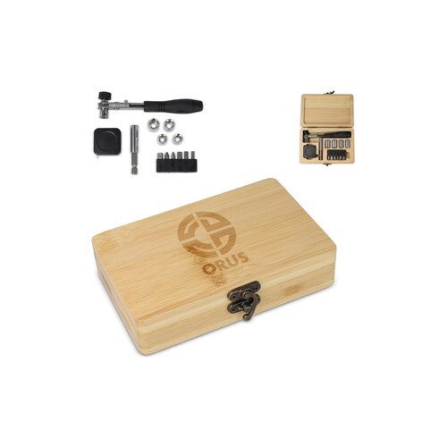Set d'outils de 13 pièces dans une boîte en bambou