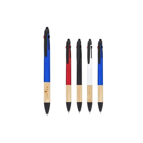 Stylo 3 couleurs avec grip en bambou