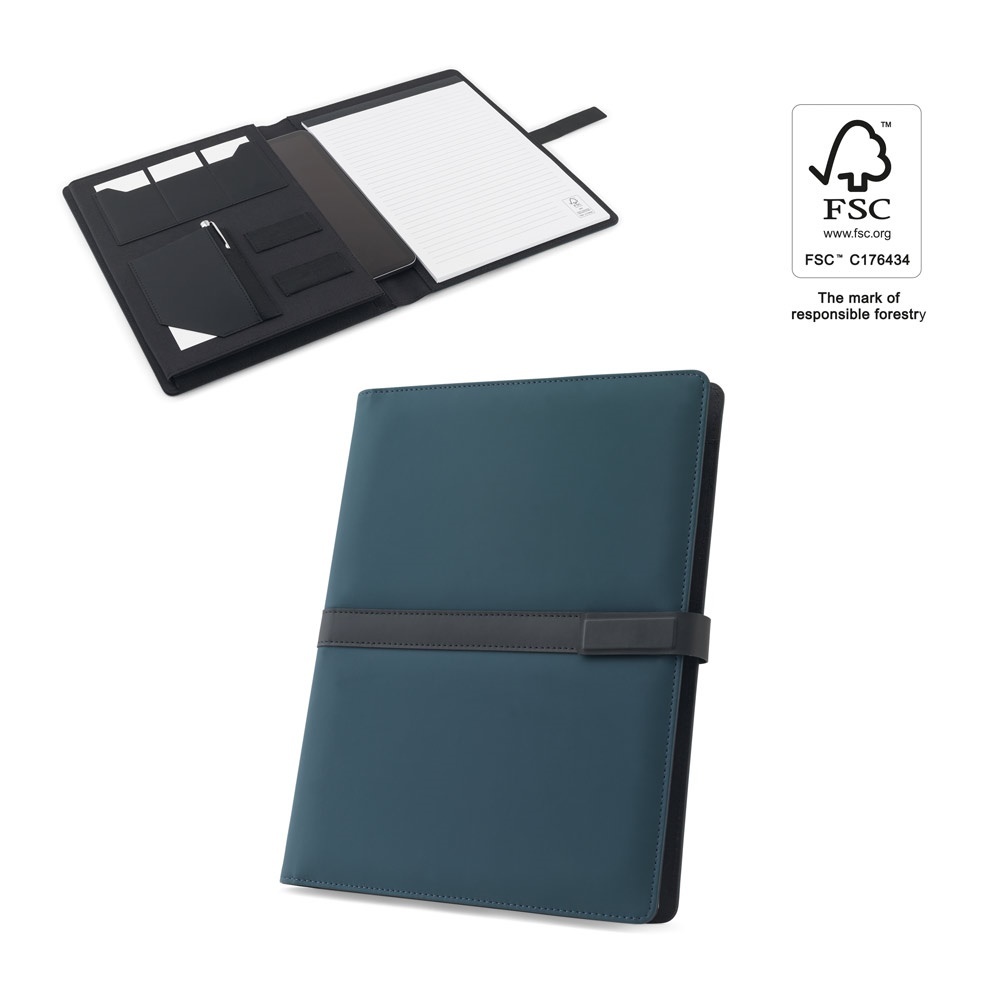 SANDERSON FOLDER. Chemise A4 en PU (50% recyclé) avec fermeture magnétique et bloc-notes avec pages lignées