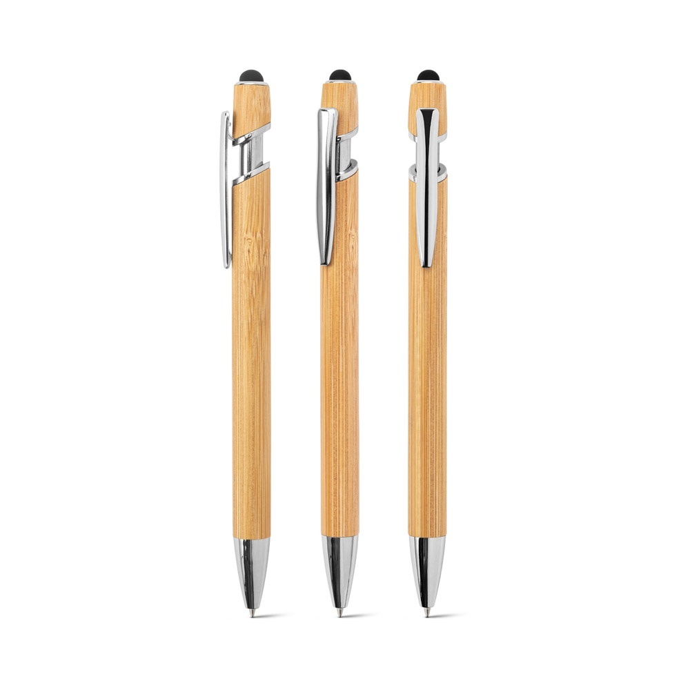 NEIL BAMBOO. Stylo à bille en bambou avec détails en aluminium chromé