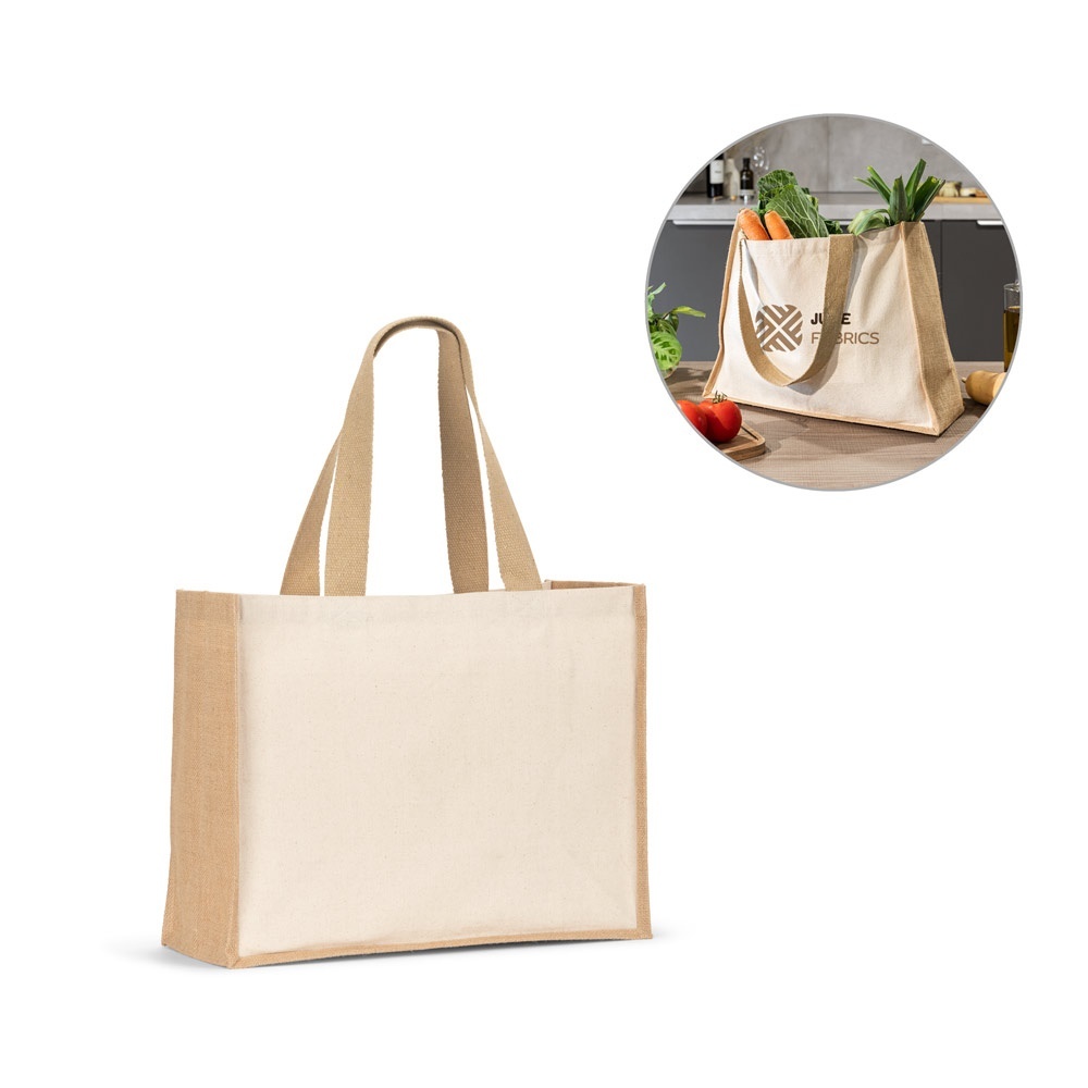 HELSINQUE. Sac en toile (320 g/m²), avec fond et côtés en jute laminé (350 g/m²) dans des tons naturels