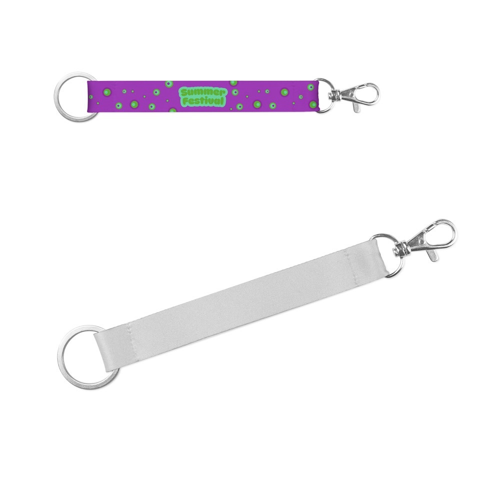 CRAWLEY. Lanyard courte en polyester pour sublimation avec anneau standard et mousqueton