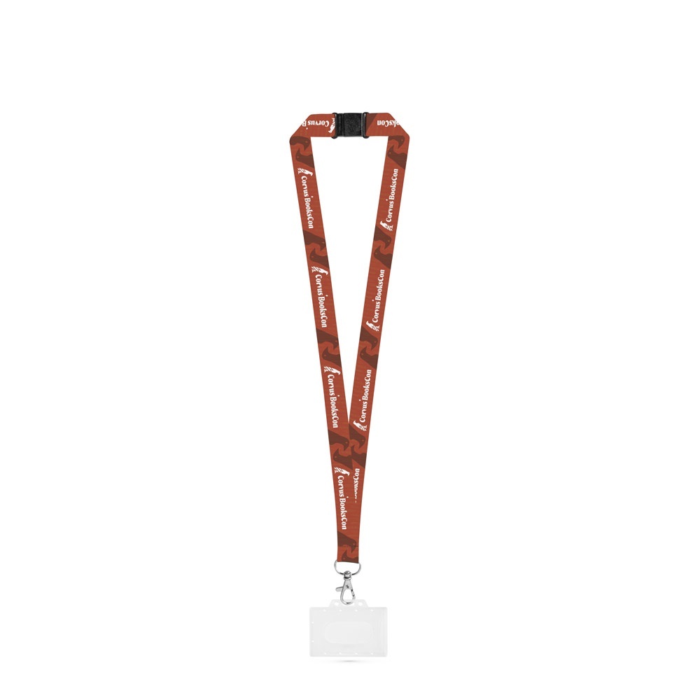 BARNSLEY. Lanyard de sublimation en polyester recyclé (100% rPET) avec mousqueton, fermoir de sécurité et support rigide pour carte