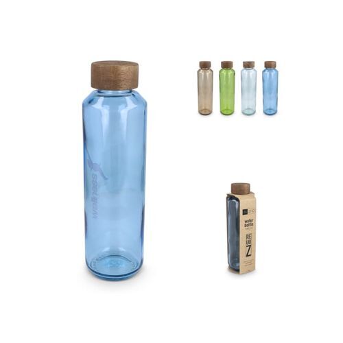Bouteille d'eau en verre recyclé InSideOut ReuuZ avec bouchon en bois 650 ml