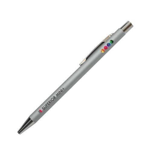 Pen Superior Mini+ (Argent, Impression en quadrichromie côté droit, Pas d'incrustation en couleur)