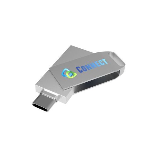 USB Stick Dual Twister-C 3.0 (Argent, 32 Go 3.0, Pas de téléversement de données, Impression en quadrichromie recto)