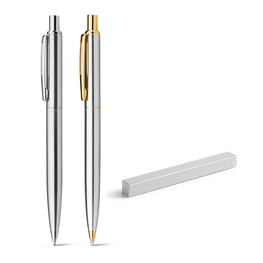 SILVERIO. Stylo à bille en acier Inoxidable avec corps brillant et agrafe