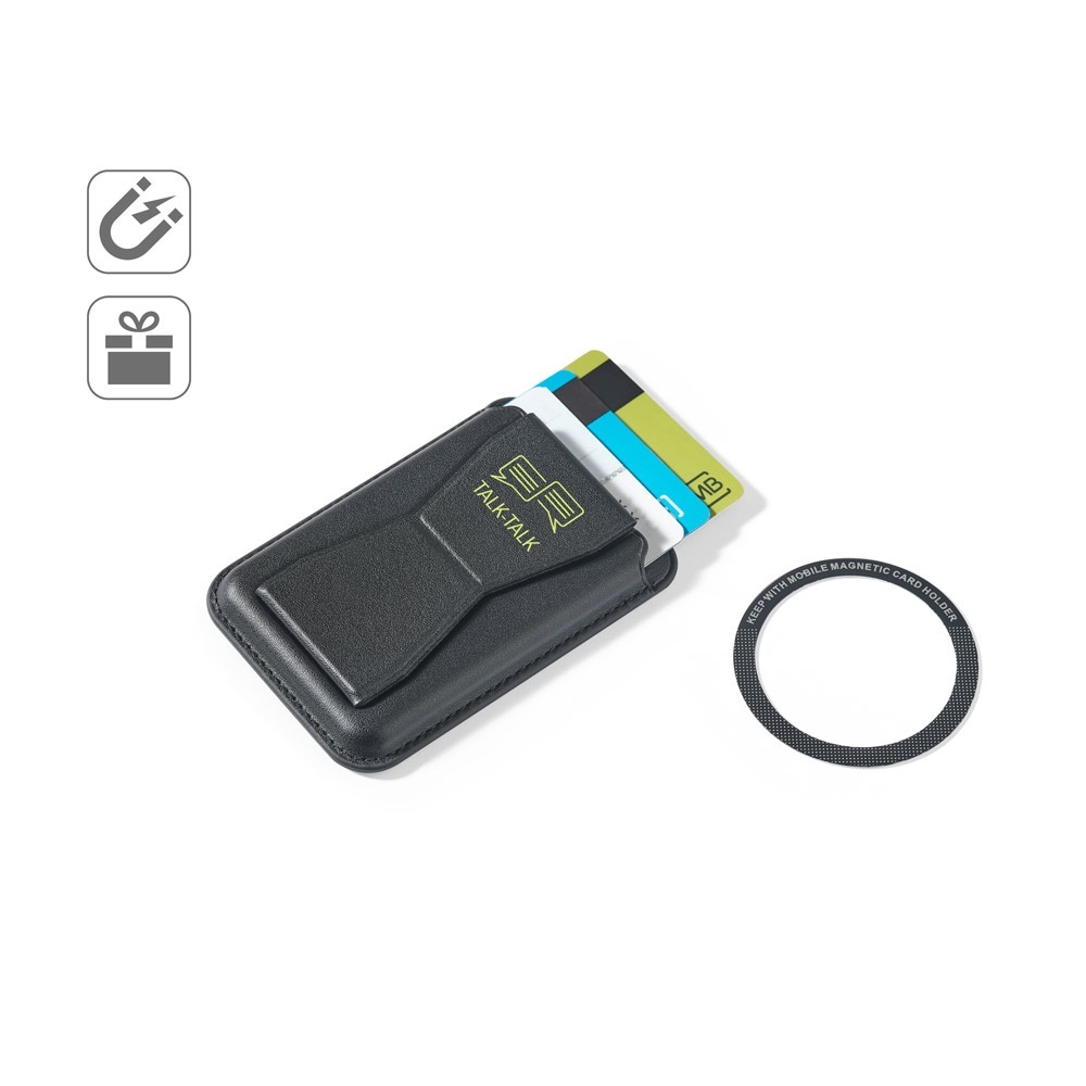 CONNOR. Porte-cartes magnétique en cuir PU, se fixe facilement à l'arrière de votre téléphone portable, avec blocage RFID