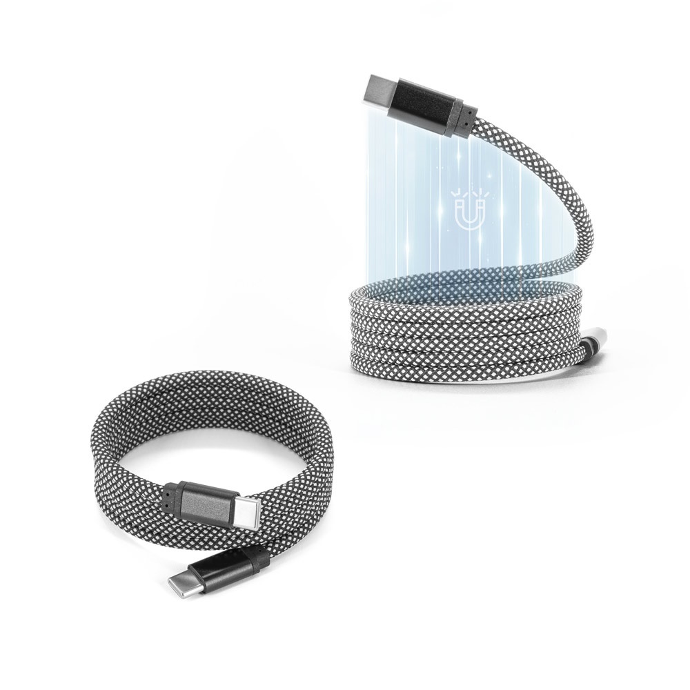 NADELLA. Câble USB-C vers USB-C avec gaine tressée en polyester (60 W) et système magnétique pour un enroulement facile