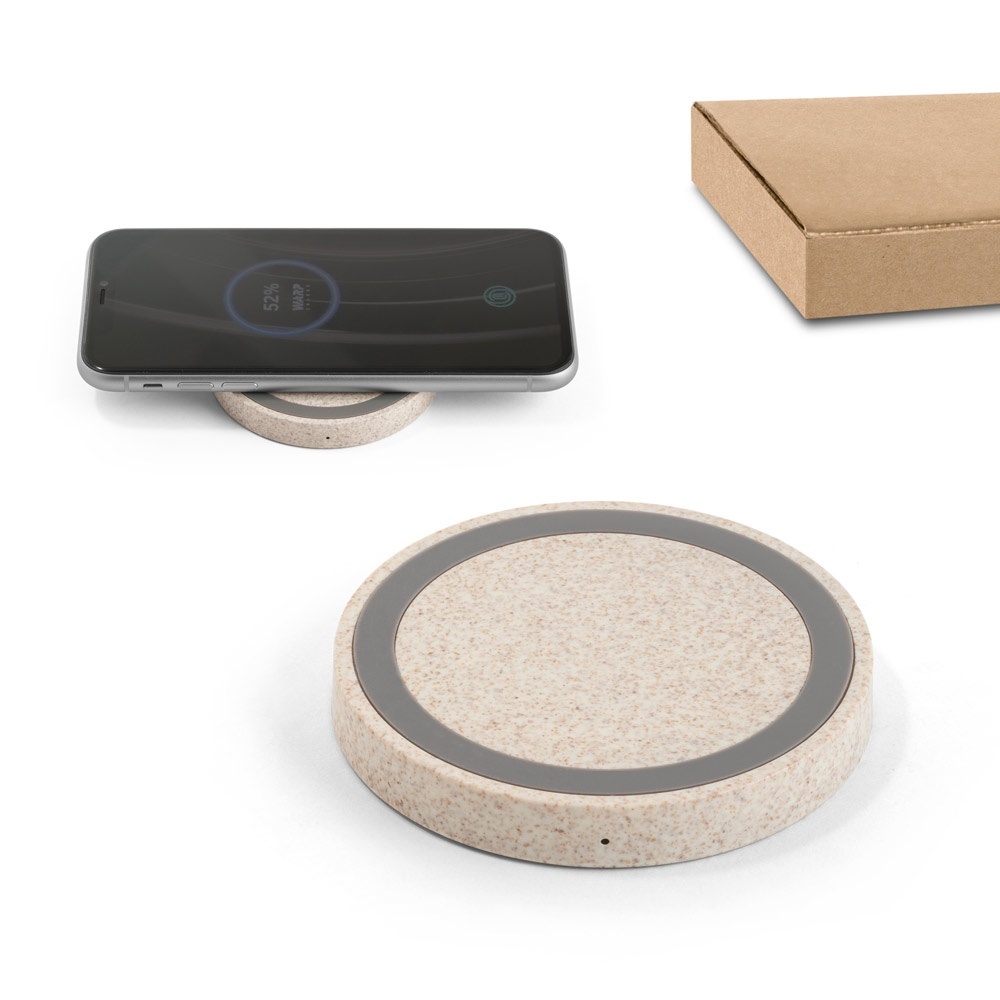 CUVIER. Chargeur sans fil 15W en ABS recyclé (65 % rABS) et fibre de paille de blé (35 %)