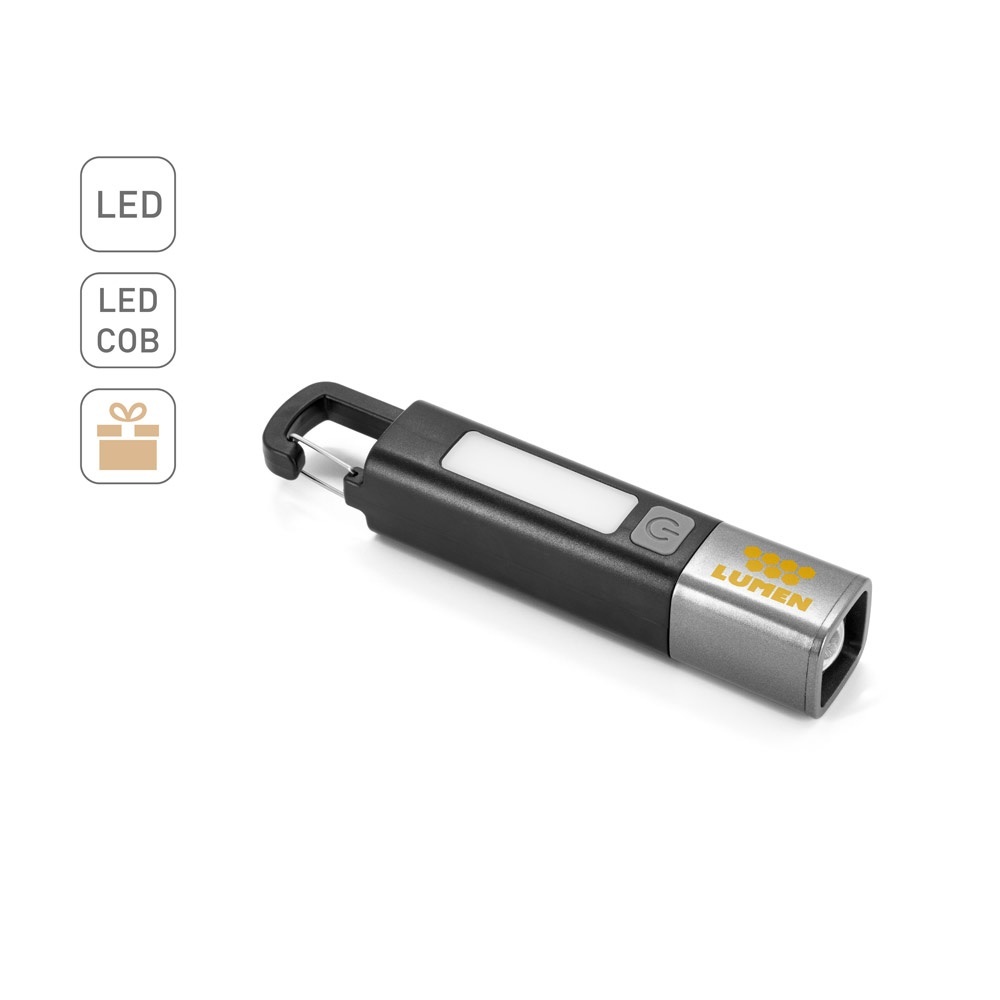 WIGGINS. Lampe de poche en ABS, avec une LED de 2 W (53 lumens) à l'avant et une ampoule COB (53 lumens) sur le dessus