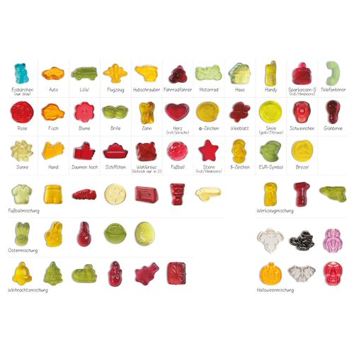 10 G - GOMMES DE FRUITS Formes standards avec 10% de fruits