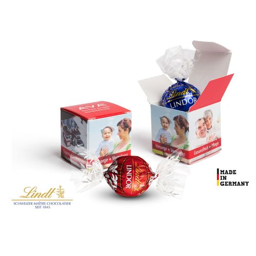 TRUFFE AU CHOCOLAT LINDT LINDOR dans un emballage personnalisable en forme de cube