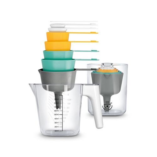 CUILLERES ET PICHET DOSEURS + ENTONNOIR + SPATULE