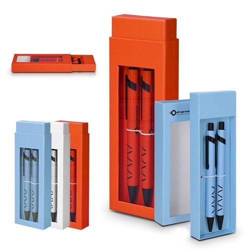 PARURE COFFRET CADEAU : 1 STYLO METAL ECRITURE BLEUE + 1 PORTE MINE