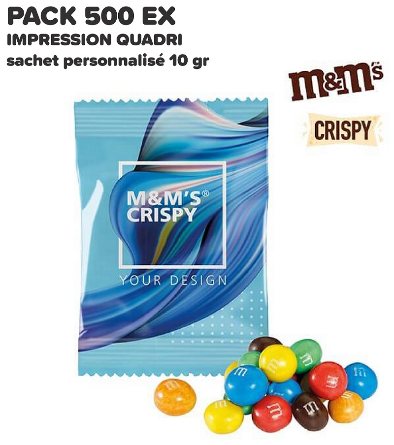 PACK PROMO 500 EX BONBON M&M'S CRISPY EN SACHET PERSONNALISÉ QUADRI